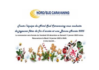 Fermeture Congés de Noël Chez Nord Sud Caravaning